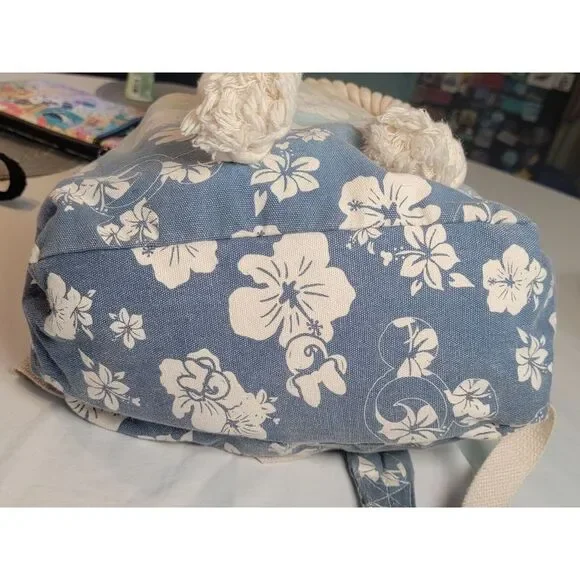 Disney Parks Floral Hawaiian Canvas Bag Drawstring Backpack Rainbow 15.5x12x5 - Picture 5 of 5